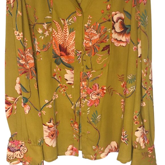 Gibson + Latimer Blouse Womens XL Green Floral Ruffle Cuff Mock Neck Boho Top - Picture 3 of 15